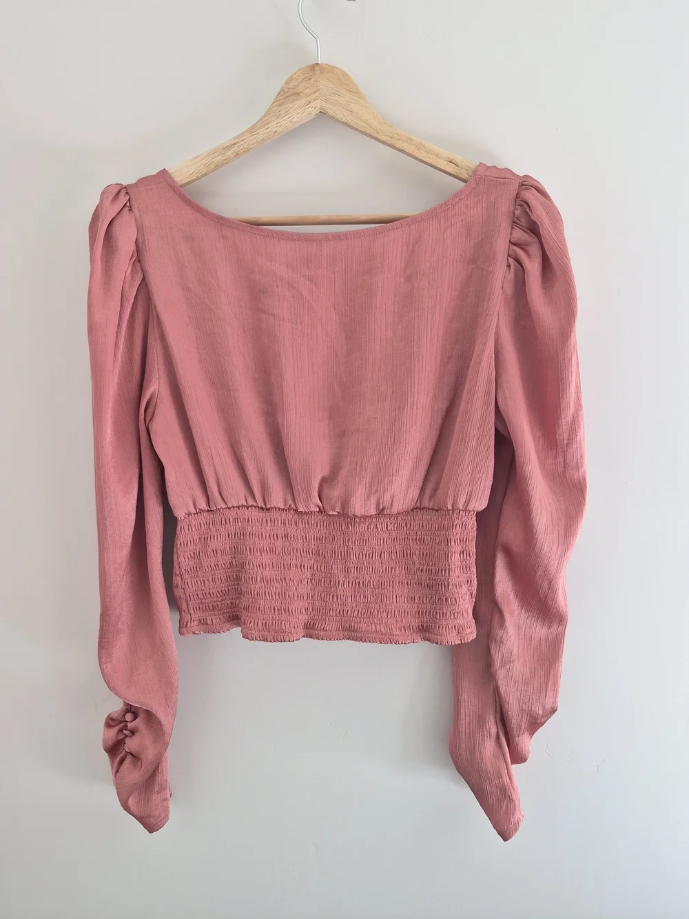 Free People Dusty Rose Smocked Waist Long Sleeve Top Size S